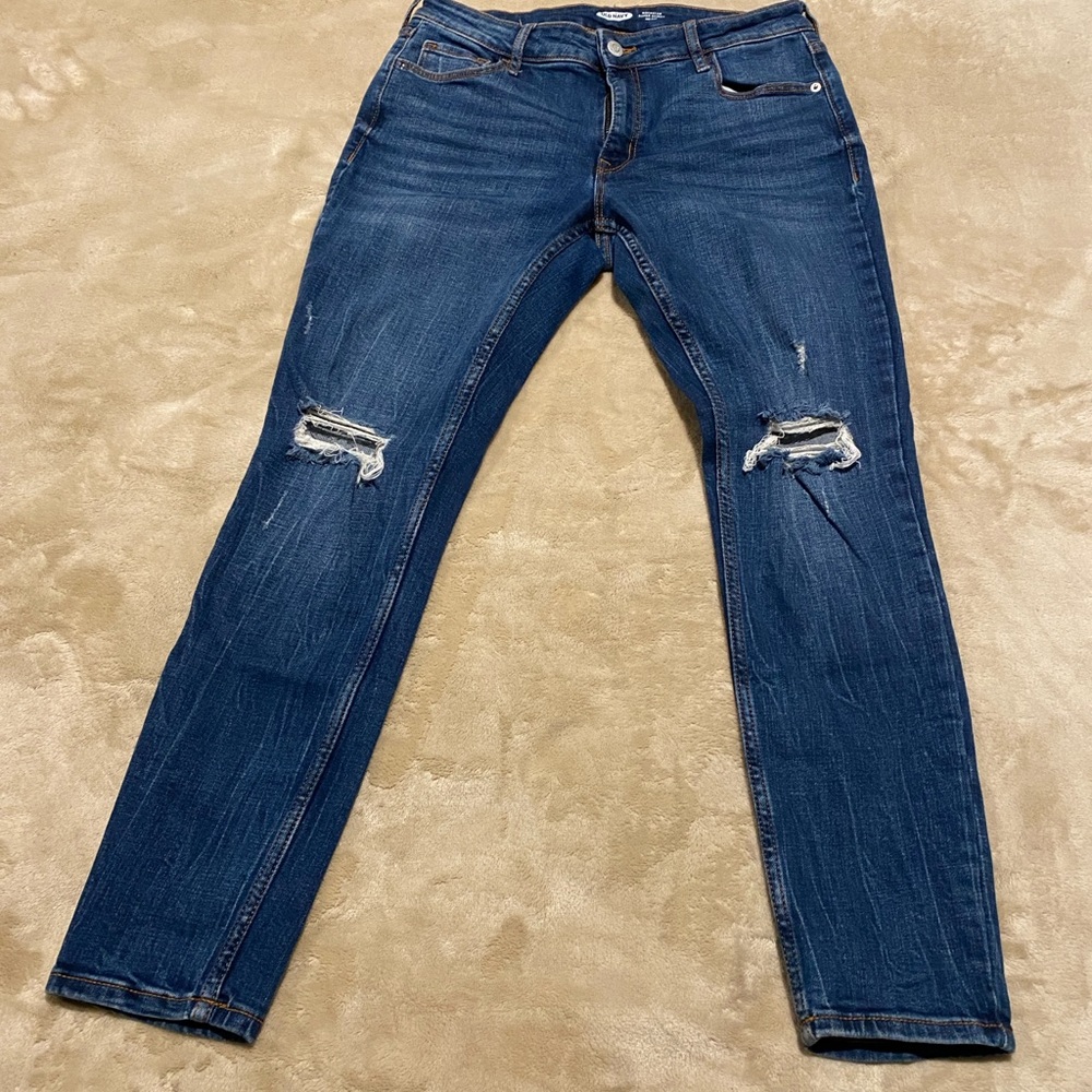 Old Navy Women's Ripped Skinny Jeans Super Skinny Rockstar MidRise Size 8 short